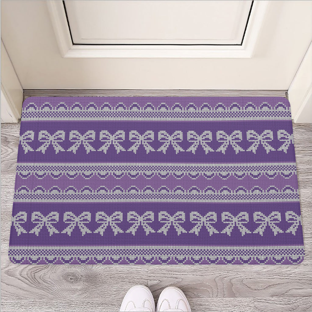 Purple Ribbon Knitted Pattern Print Rubber Doormat