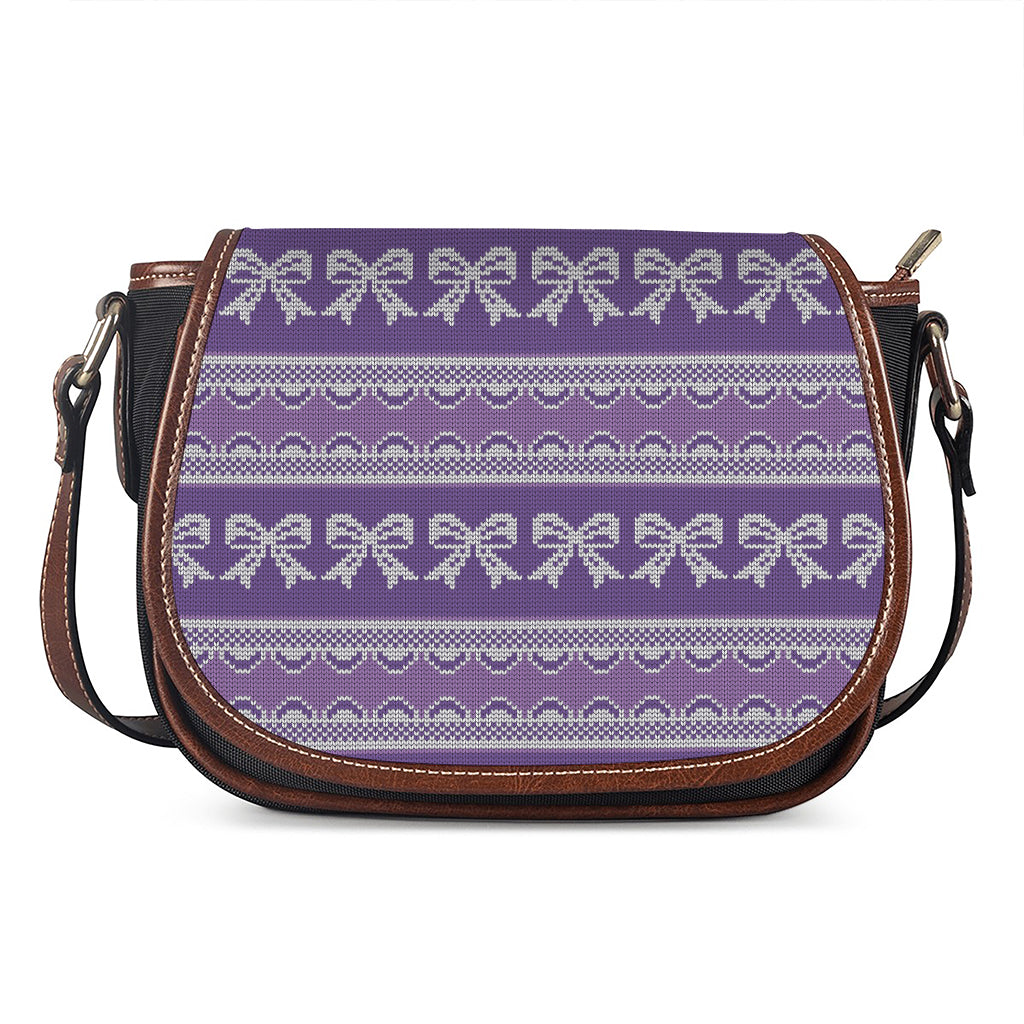 Purple Ribbon Knitted Pattern Print Saddle Bag