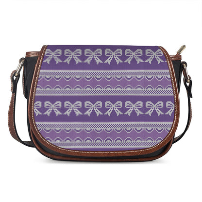 Purple Ribbon Knitted Pattern Print Saddle Bag