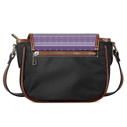 Purple Ribbon Knitted Pattern Print Saddle Bag