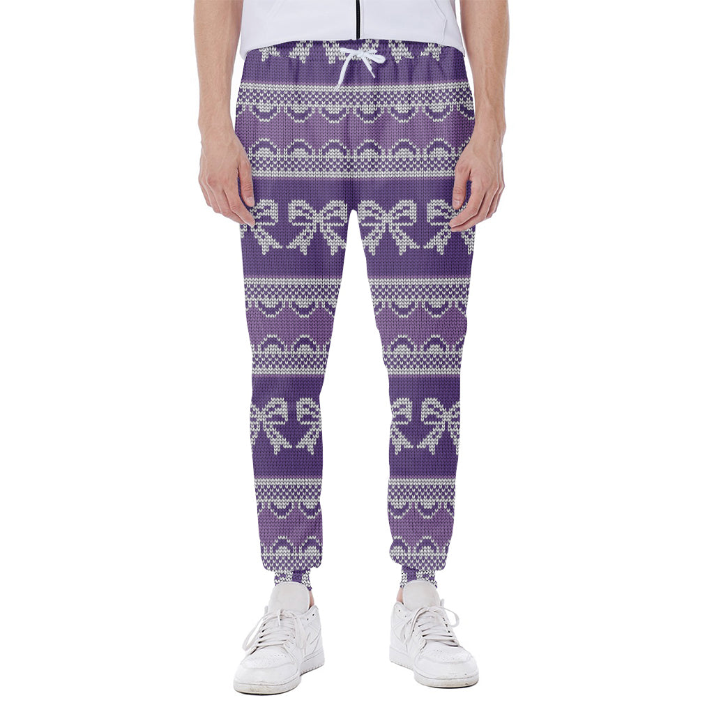 Purple Ribbon Knitted Pattern Print Scuba Joggers