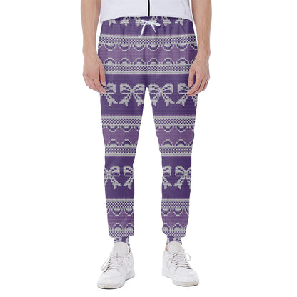 Purple Ribbon Knitted Pattern Print Scuba Joggers