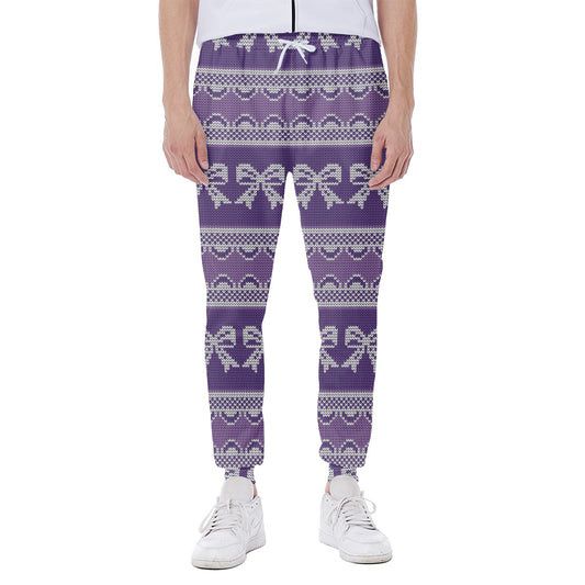 Purple Ribbon Knitted Pattern Print Scuba Joggers