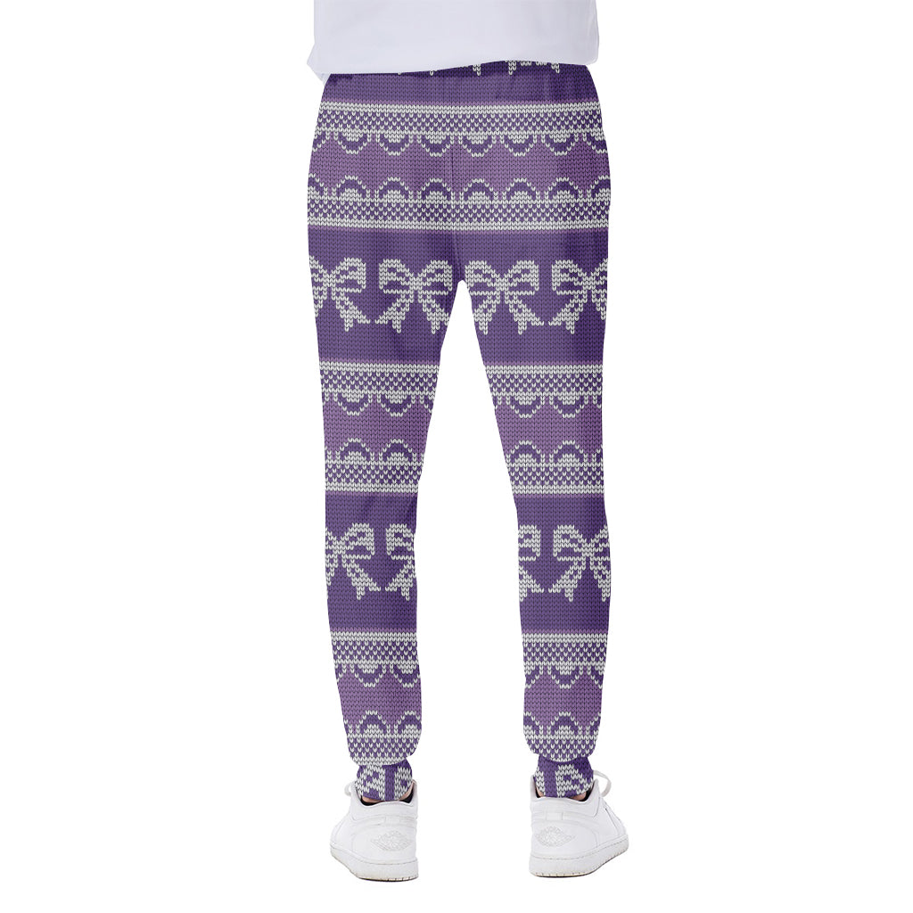 Purple Ribbon Knitted Pattern Print Scuba Joggers