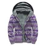 Purple Ribbon Knitted Pattern Print Sherpa Lined Zip Up Hoodie