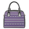 Purple Ribbon Knitted Pattern Print Shoulder Handbag
