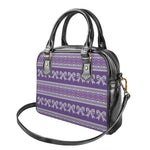 Purple Ribbon Knitted Pattern Print Shoulder Handbag