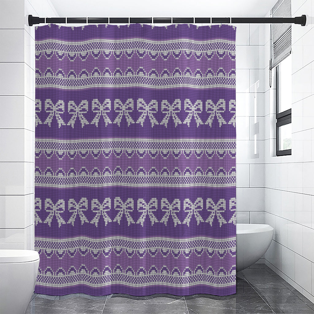 Purple Ribbon Knitted Pattern Print Shower Curtain