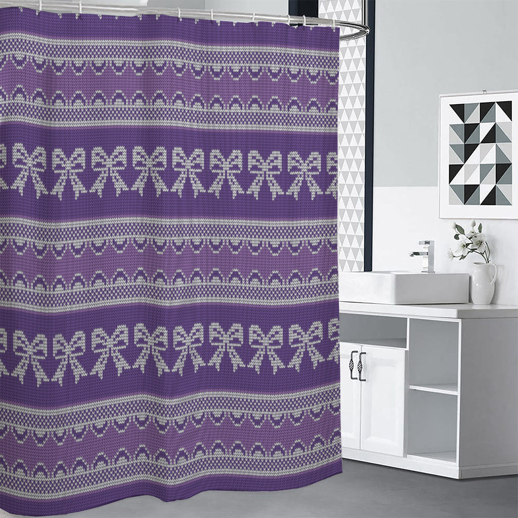 Purple Ribbon Knitted Pattern Print Shower Curtain