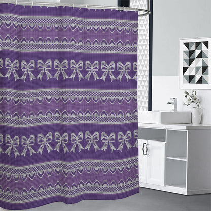 Purple Ribbon Knitted Pattern Print Shower Curtain