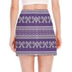 Purple Ribbon Knitted Pattern Print Side Slit Mini Skirt