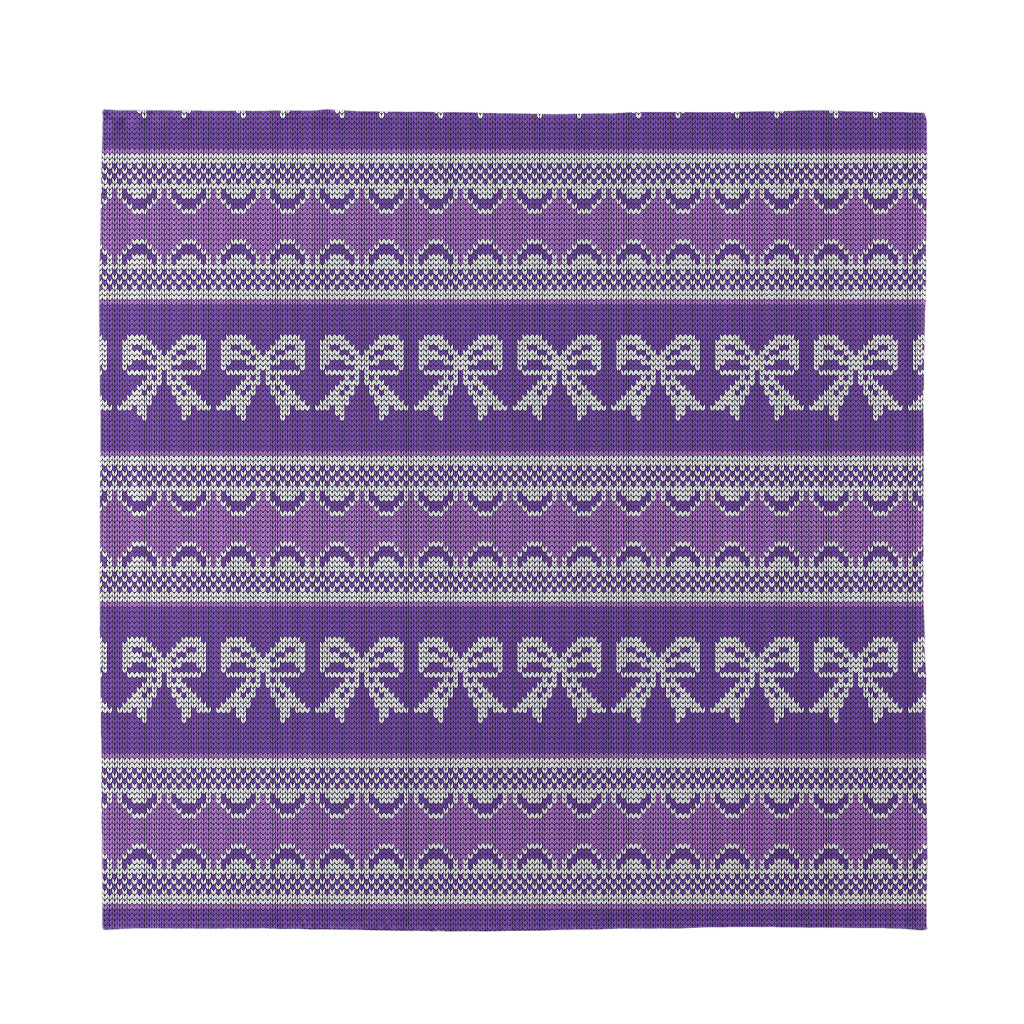 Purple Ribbon Knitted Pattern Print Silk Bandana