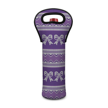 Purple Ribbon Knitted Pattern Print Single Neoprene Wine Tote