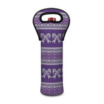 Purple Ribbon Knitted Pattern Print Single Neoprene Wine Tote