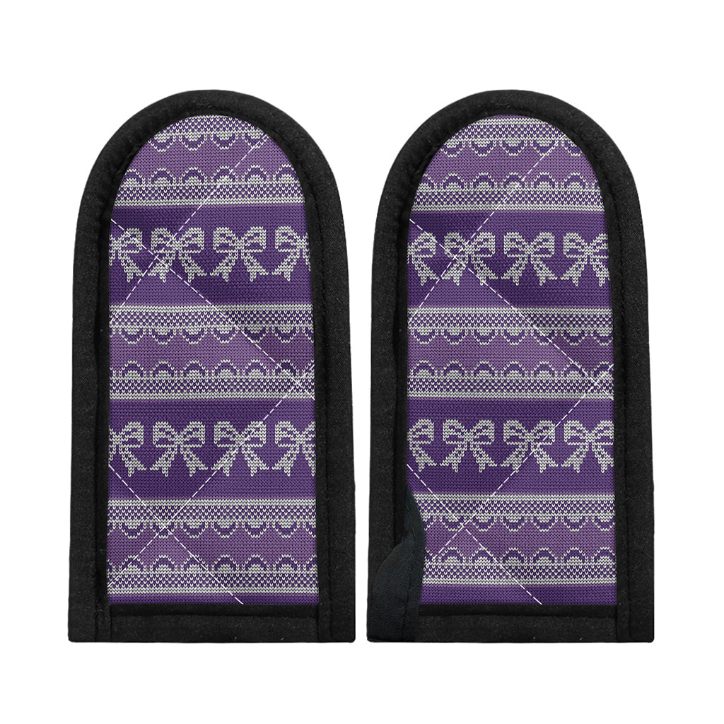 Purple Ribbon Knitted Pattern Print Skillet Handle Cover