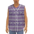 Purple Ribbon Knitted Pattern Print Sleeveless Baseball Jersey