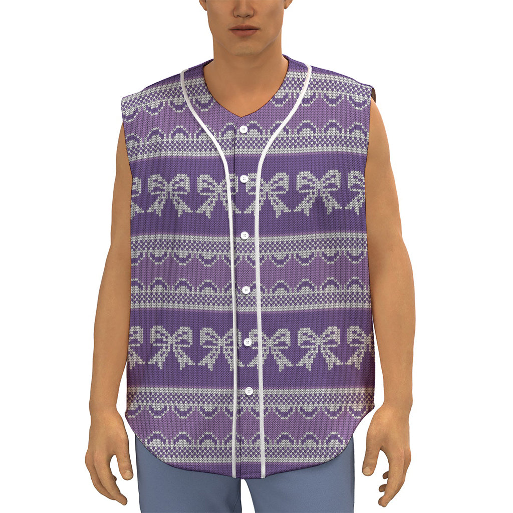 Purple Ribbon Knitted Pattern Print Sleeveless Baseball Jersey