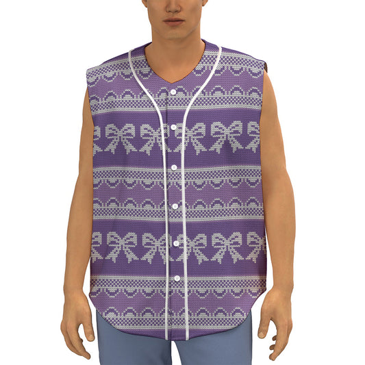 Purple Ribbon Knitted Pattern Print Sleeveless Baseball Jersey