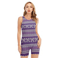 Purple Ribbon Knitted Pattern Print Sleeveless One Piece Swimsuit