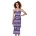Purple Ribbon Knitted Pattern Print Slim Fit Midi Cami Dress