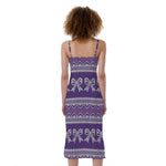 Purple Ribbon Knitted Pattern Print Slim Fit Midi Cami Dress