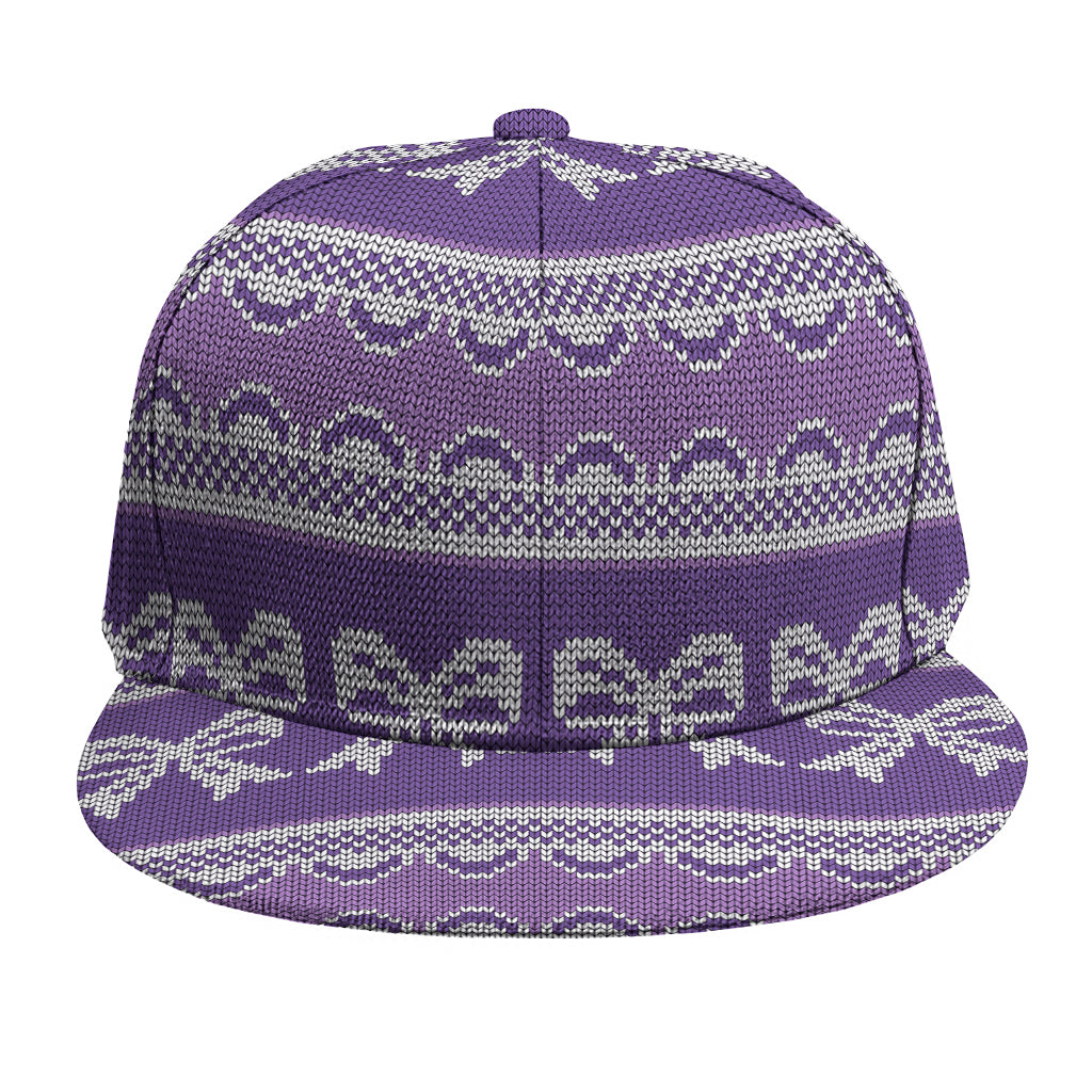 Purple Ribbon Knitted Pattern Print Snapback Cap