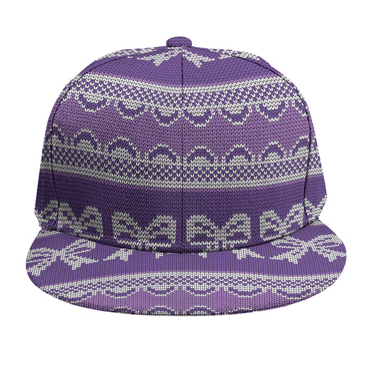 Purple Ribbon Knitted Pattern Print Snapback Cap