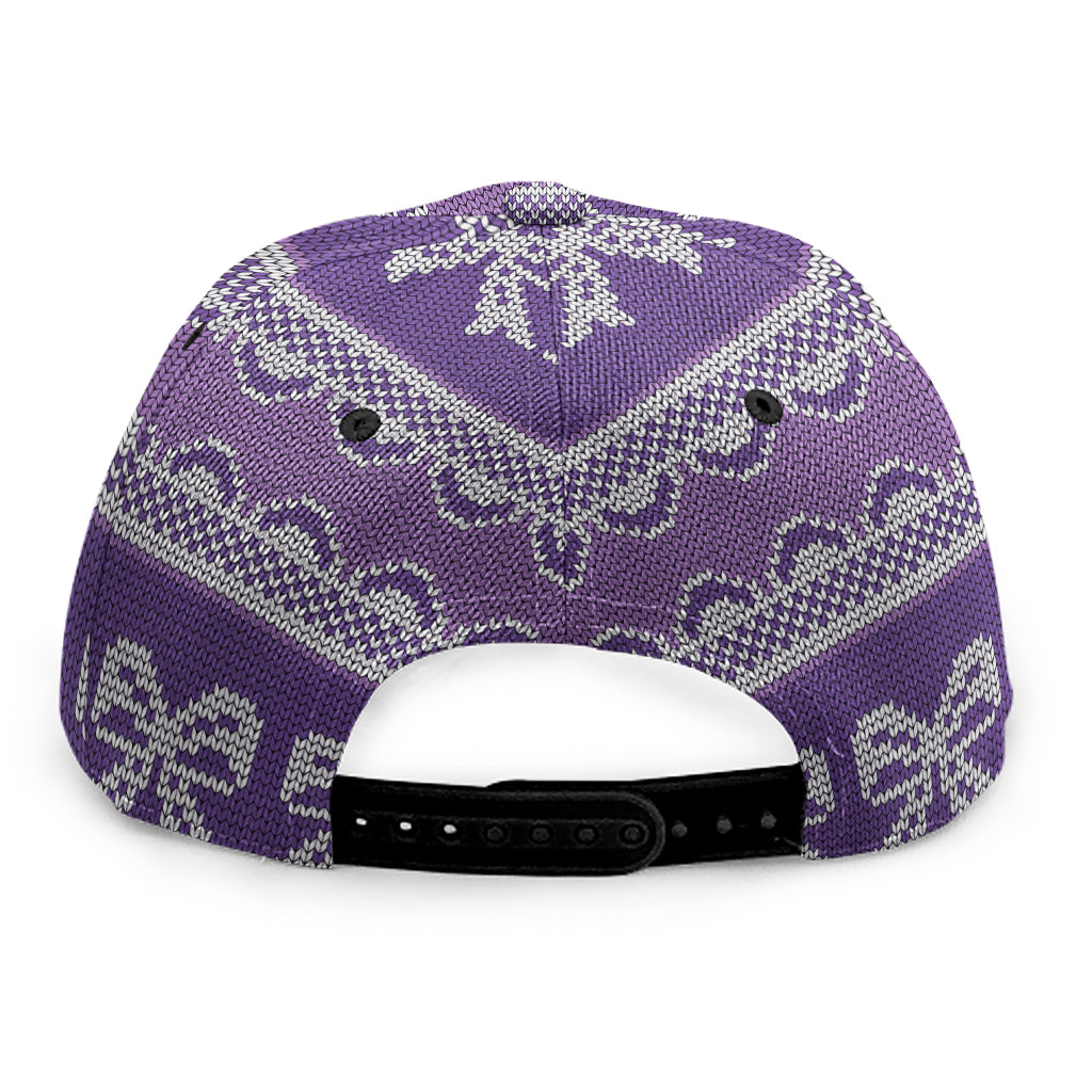 Purple Ribbon Knitted Pattern Print Snapback Cap