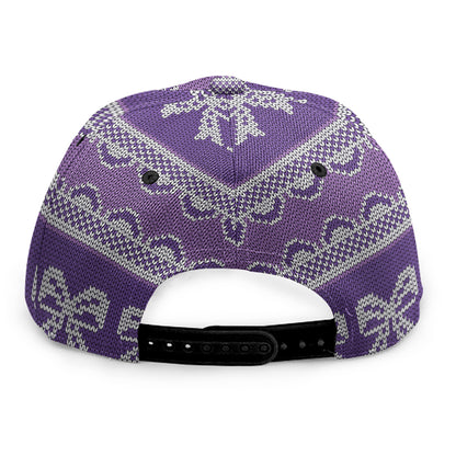 Purple Ribbon Knitted Pattern Print Snapback Cap