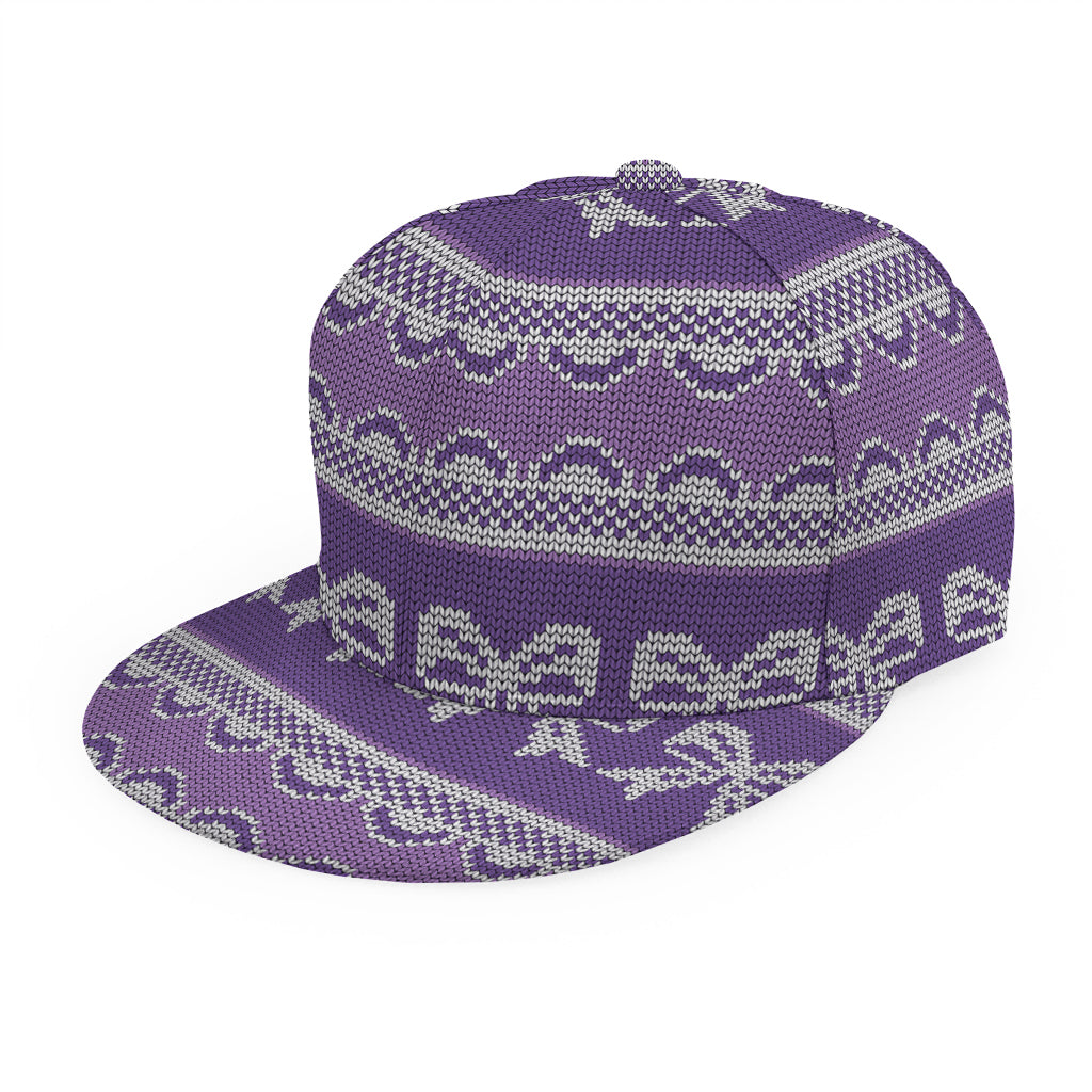 Purple Ribbon Knitted Pattern Print Snapback Cap