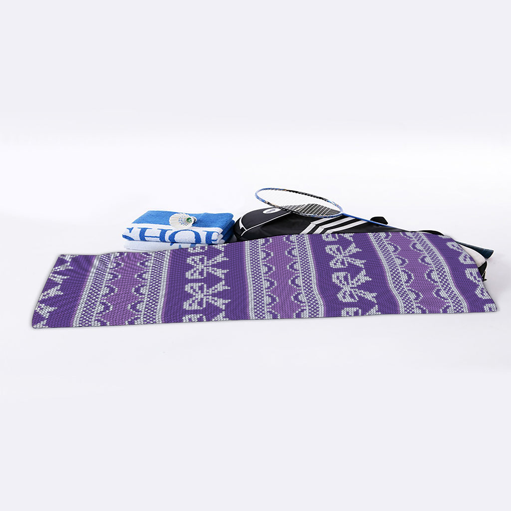 Purple Ribbon Knitted Pattern Print Sports Towel