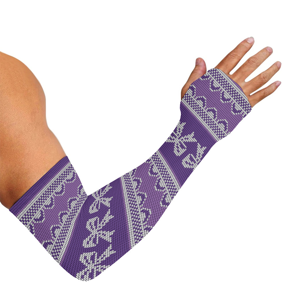 Purple Ribbon Knitted Pattern Print Sun Protection Arm Sleeves