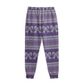 Purple Ribbon Knitted Pattern Print Sweatpants