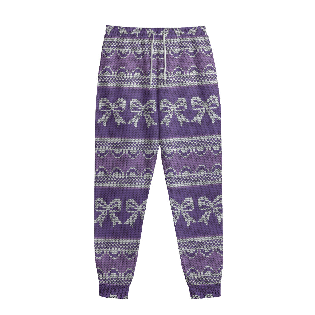 Purple Ribbon Knitted Pattern Print Sweatpants