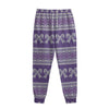 Purple Ribbon Knitted Pattern Print Sweatpants