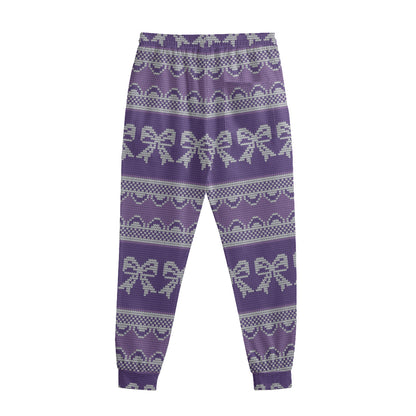 Purple Ribbon Knitted Pattern Print Sweatpants