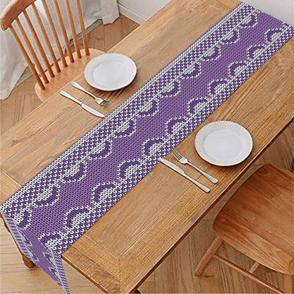 Purple Ribbon Knitted Pattern Print Table Runner