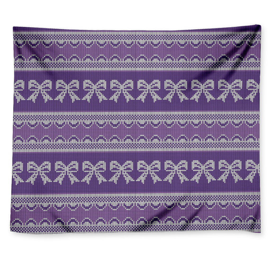 Purple Ribbon Knitted Pattern Print Tapestry