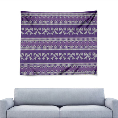 Purple Ribbon Knitted Pattern Print Tapestry