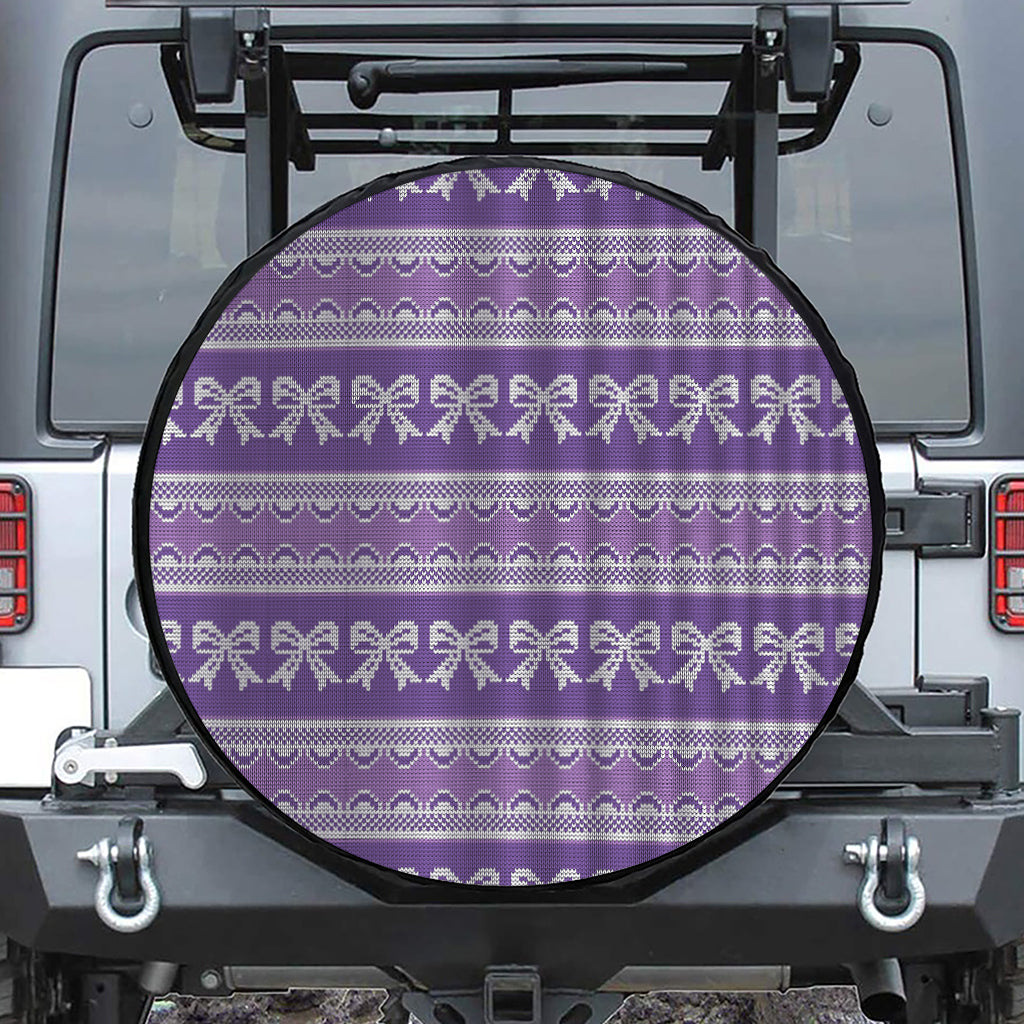 Purple Ribbon Knitted Pattern Print Tire Cover