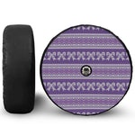 Purple Ribbon Knitted Pattern Print Tire Cover With Camera Hole