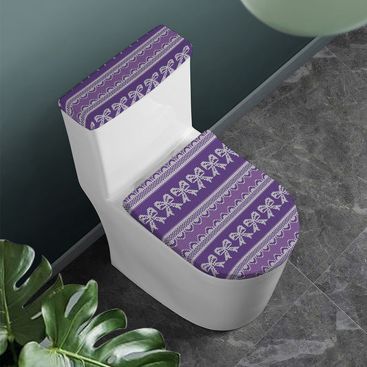 Purple Ribbon Knitted Pattern Print Toilet Lid And Tank Cover Set