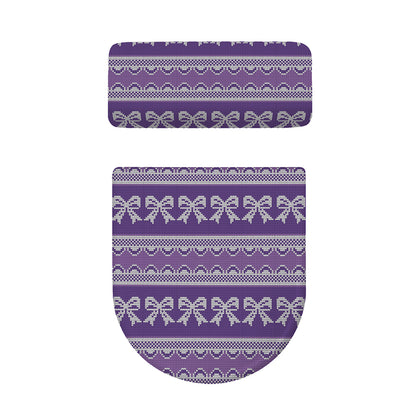 Purple Ribbon Knitted Pattern Print Toilet Lid And Tank Cover Set