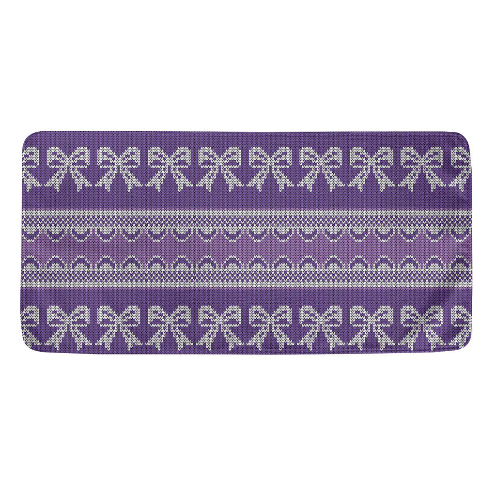 Purple Ribbon Knitted Pattern Print Towel