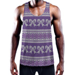 Purple Ribbon Knitted Pattern Print Training Tank Top