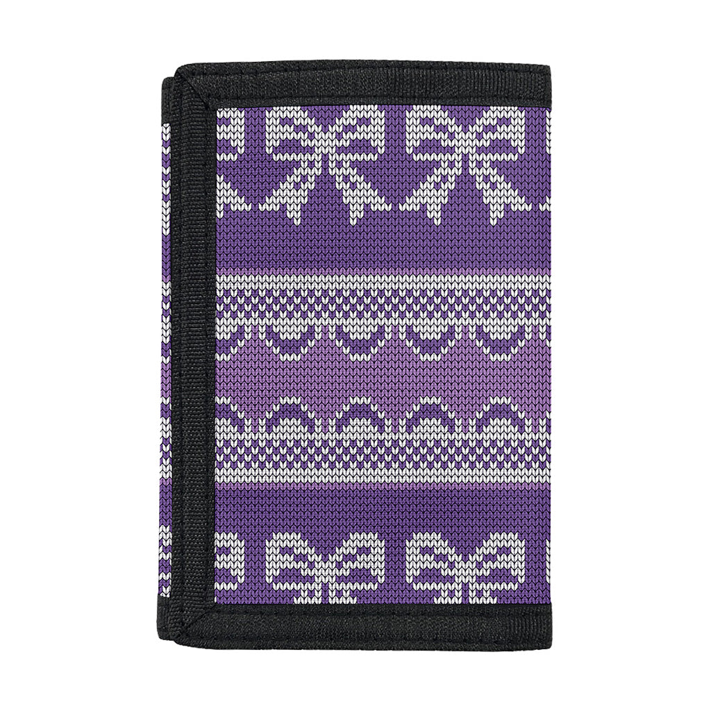 Purple Ribbon Knitted Pattern Print Trifold Wallet