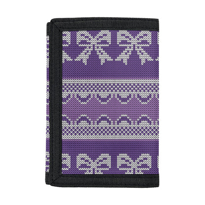 Purple Ribbon Knitted Pattern Print Trifold Wallet