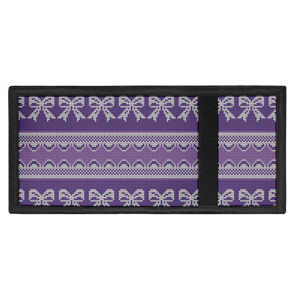 Purple Ribbon Knitted Pattern Print Trifold Wallet