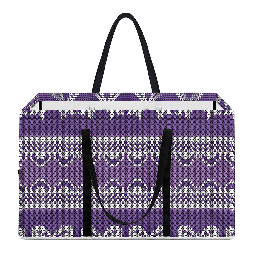Purple Ribbon Knitted Pattern Print Utility Tote Bag