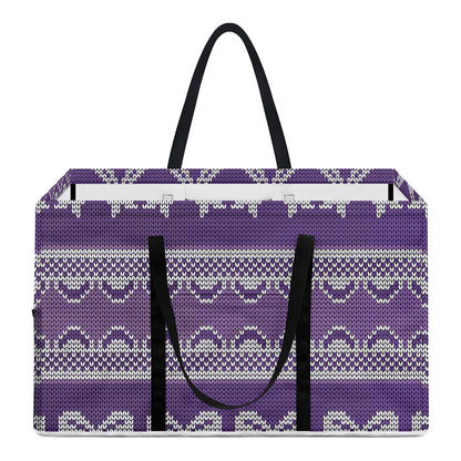 Purple Ribbon Knitted Pattern Print Utility Tote Bag
